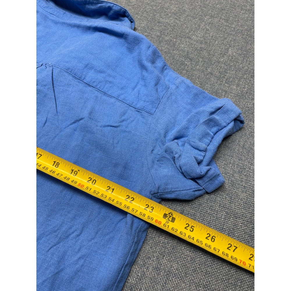Jules & Leopold Blue Linen Blend Short Sleeve Tie Front Cropped Shirt Womens L - Picture 4 of 5